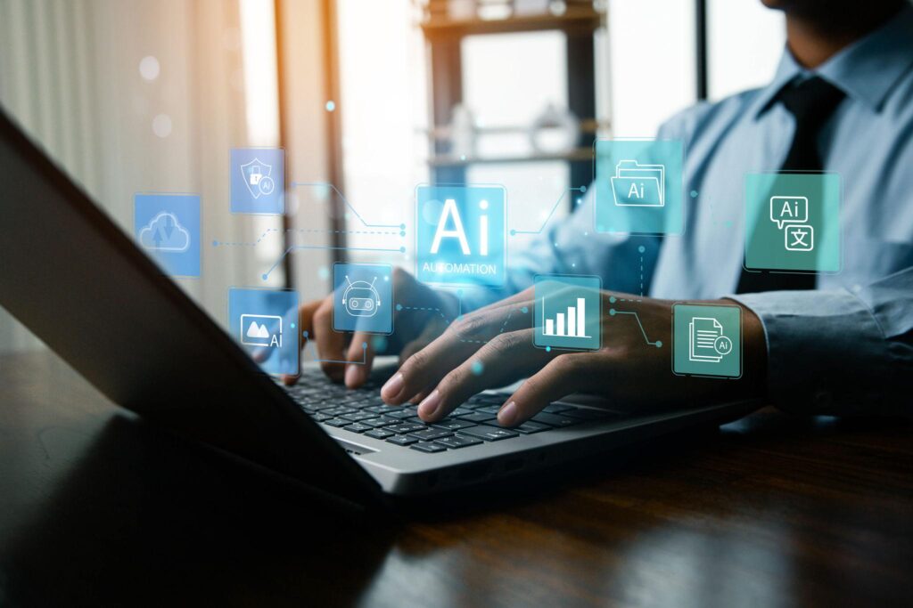 AI robots replacing human workers in modern office