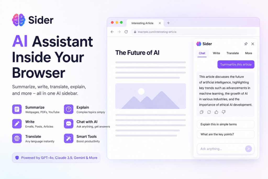  Sider – AI Assistant Inside Your Browser